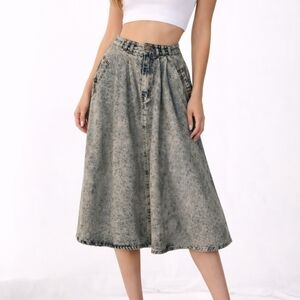 VTG JORDACHE 1980s Grunge Acid Stone Wash Denim A-line Below Knee Skirt